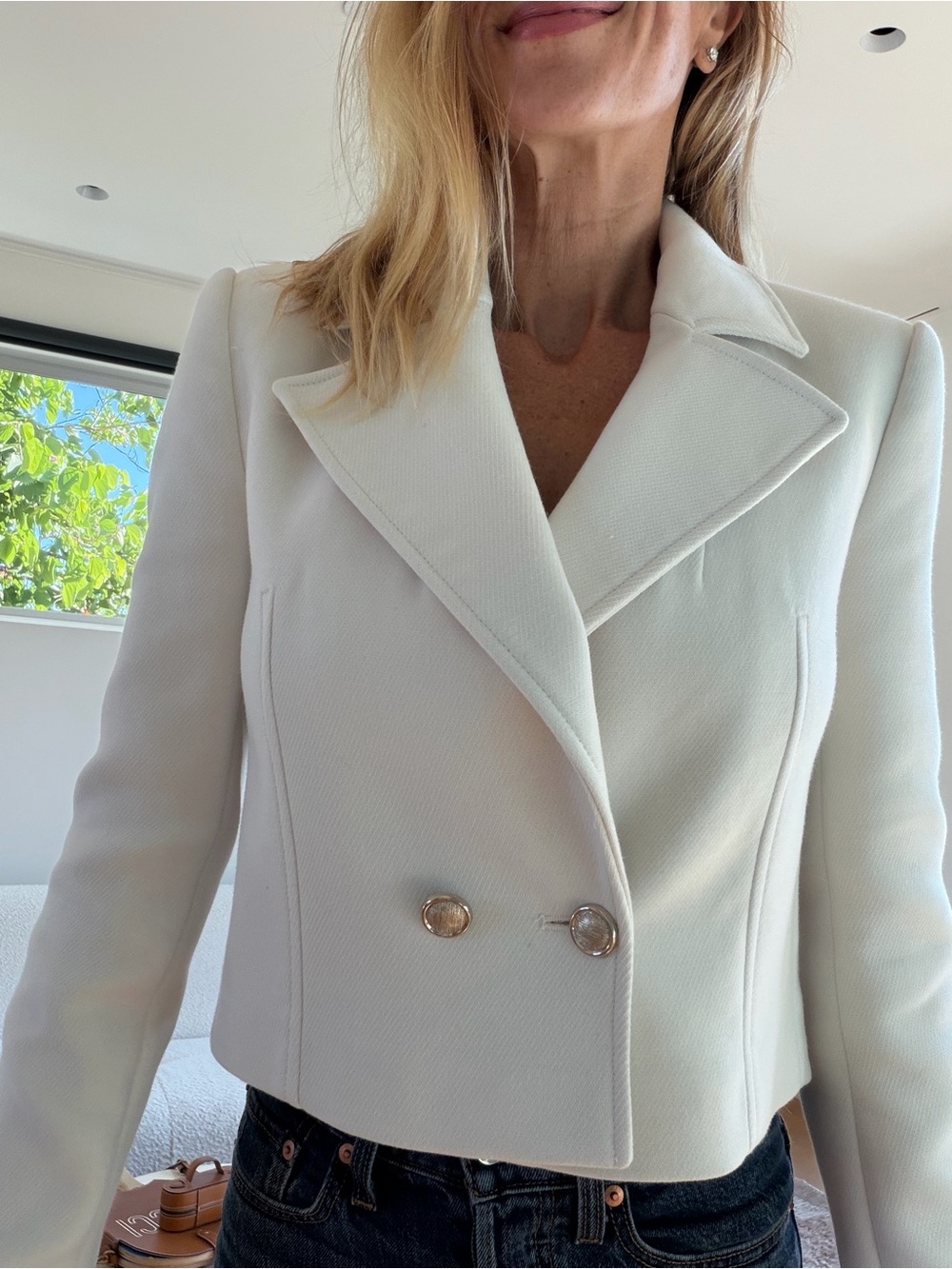 Zara Cropped Double-Breasted Women's Cream Blazer Jacket